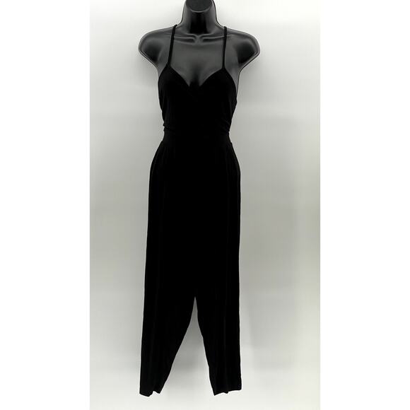 ASOS Women's Black V-Neck Spaghetti Cross Strap Relaxed-Fit Jumpsuit SZ 12 - Picture 1 of 11
